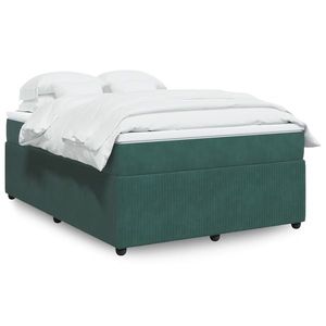 vidaXL Pat box spring cu saltea, verde închis, 160x200 cm, catifea imagine