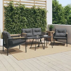 vidaXL Set mobilier de balcon, 5 piese, cu perne, negru, oțel imagine