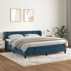 vidaXL Pat box spring cu saltea, albastru închis, 180x200 cm, catifea imagine