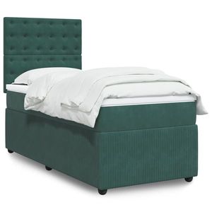 vidaXL Pat box spring cu saltea, verde închis, 100x200 cm, catifea imagine