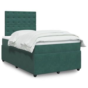 vidaXL Pat box spring cu saltea, verde închis, 120x200 cm, catifea imagine