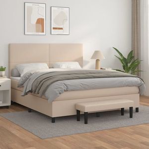 vidaXL Pat box spring cu saltea, cappuccino, 160x200cm piele ecologică imagine