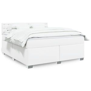 vidaXL Pat box spring cu saltea, alb, 180x200 cm, piele ecologică imagine