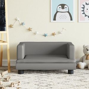 vidaXL Canapea pentru copii, gri, 60x40x30 cm, piele ecologică imagine