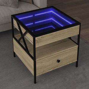 vidaXL Măsuță de cafea cu LED infinity, stejar sonoma, 50x50x51 cm imagine