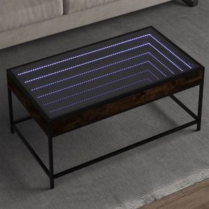 vidaXL Măsuță de cafea cu LED infinity, stejar fumuriu, 90x50x41 cm imagine