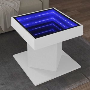 vidaXL Măsuță de cafea cu LED, alb, 50x50x45 cm, lemn prelucrat imagine