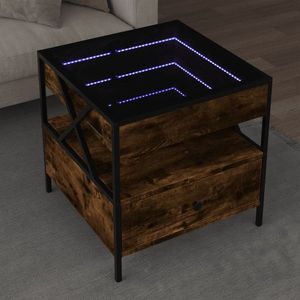 vidaXL Măsuță de cafea cu LED infinity, stejar fumuriu, 50x50x51 cm imagine