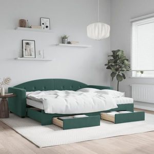 vidaXL Pat de zi cu extensie și sertare verde închis 90x200 cm catifea imagine