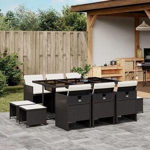 vidaXL Set mobilier de exterior cu perne, 11 piese, negru, poliratan imagine