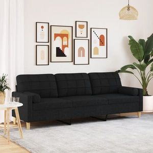 vidaXL Canapea cu 3 locuri cu pernuțe, negru, 210 cm, textil imagine