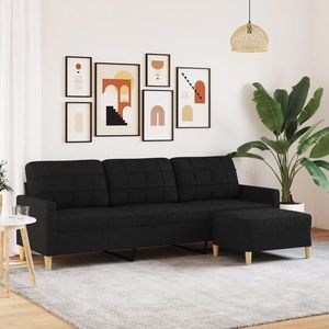 vidaXL Canapea cu 3 locuri și taburet, negru, 210 cm, textil imagine