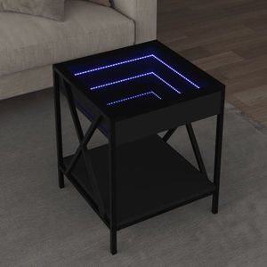 vidaXL Măsuță de cafea cu LED infinity, negru, 40x40x49 cm imagine