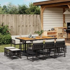 vidaXL Set mobilier de exterior cu perne, 11 piese, negru, poliratan imagine