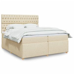 vidaXL Pat box spring cu saltea, crem, 200x200 cm, textil imagine