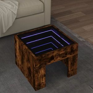 vidaXL Măsuță de cafea cu LED infinity, stejar fumuriu, 40x40x30 cm imagine