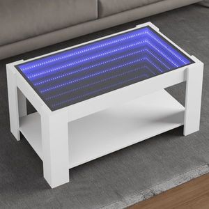 vidaXL Măsuță de cafea cu LED, alb, 93x53x45 cm, lemn prelucrat imagine