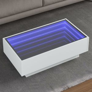 vidaXL Măsuță de cafea cu LED, alb, 90x50x30 cm, lemn prelucrat imagine