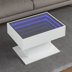 vidaXL Măsuță de cafea cu LED, alb, 70x50x45 cm, lemn prelucrat imagine