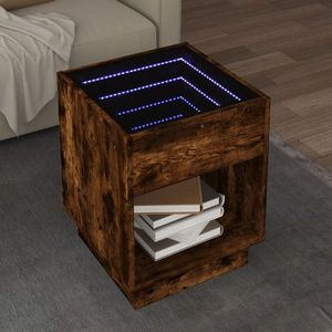 vidaXL Măsuță de cafea cu LED infinity, stejar fumuriu, 40x40x50 cm imagine