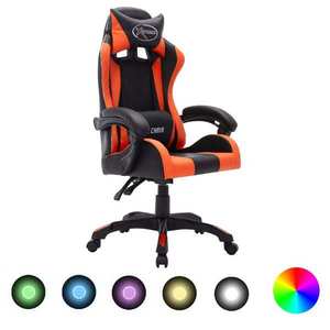 vidaXL Scaun de racing cu LED RGB, portocaliu & negru, piele ecologică imagine