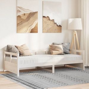 vidaXL Pat de zi cu saltea, alb, 90x190 cm, lemn masiv pin imagine