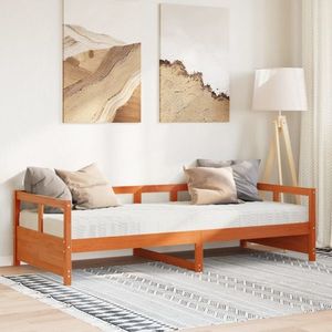 vidaXL Pat de zi cu saltea, maro ceruit, 90x190 cm, lemn masiv pin imagine