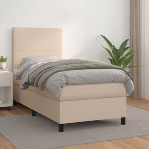 vidaXL Pat box spring cu saltea, cappuccino, 90x200 cm piele ecologică imagine