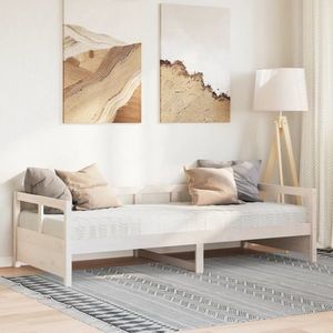 vidaXL Pat de zi cu saltea, alb, 90x200 cm, lemn masiv pin imagine