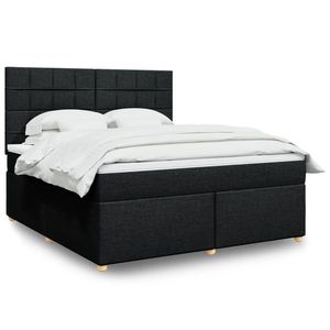 vidaXL Pat box spring cu saltea, negru, 180x200 cm, catifea imagine