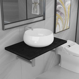 vidaXL Set mobilier de baie, 2 piese, negru, ceramică imagine