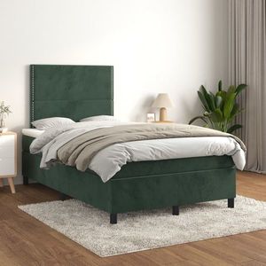 vidaXL Pat box spring cu saltea, verde închis, 120x200 cm, catifea imagine