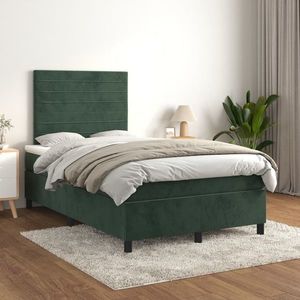 vidaXL Pat box spring cu saltea, verde închis, 120x200 cm, catifea imagine