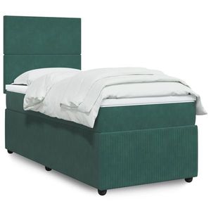 vidaXL Pat box spring cu saltea, verde închis, 90x200 cm, catifea imagine