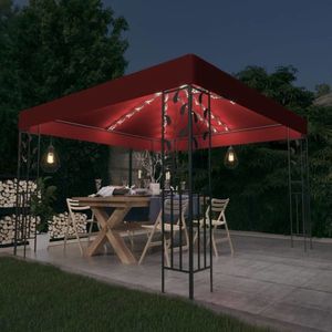 vidaXL Pavilion cu șir de lumini LED, roșu vin, 3x3 m imagine