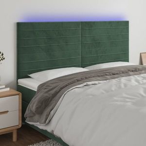 vidaXL Tăblie de pat cu LED, verde închis, 160x5x118/128 cm, catifea imagine