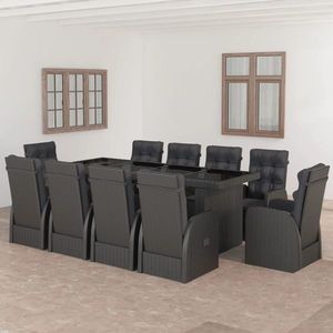 vidaXL Set mobilier de exterior, 11 piese, negru, poliratan imagine