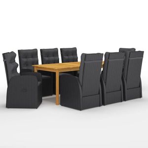 vidaXL Set mobilier de grădină, 9 piese, negru imagine