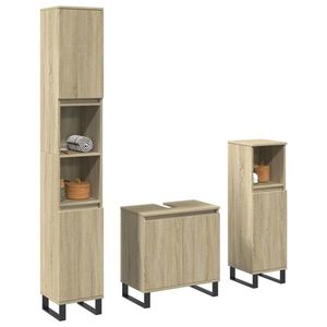 vidaXL Set mobilier de baie, 3 piese, stejar sonoma, lemn prelucrat imagine