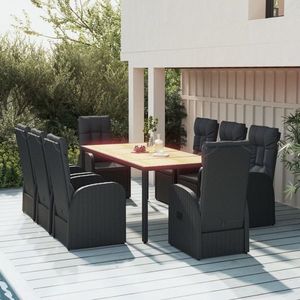 vidaXL Set mobilier de grădină cu perne, 9 piese, negru, poliratan imagine