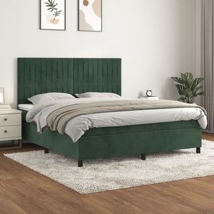 vidaXL Pat box spring cu saltea, verde închis, 160x200 cm, catifea imagine