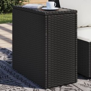 vidaXL Masă laterală grădină blat sticlă negru 58x27, 5x55 cm poliratan imagine