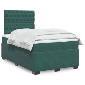 vidaXL Pat box spring cu saltea, verde închis, 120x200 cm, catifea imagine