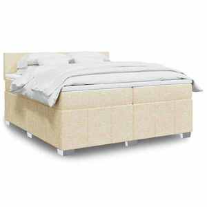 vidaXL Pat box spring cu saltea, crem, 200x200 cm, textil imagine