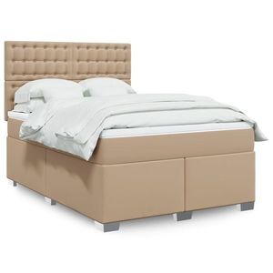 vidaXL Pat box spring cu saltea, cappuccino, 140x200cm piele ecologică imagine