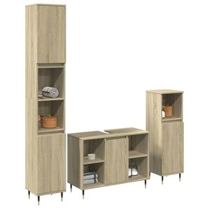 vidaXL Set mobilier de baie, 3 piese, stejar sonoma, lemn prelucrat imagine