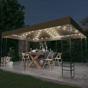 vidaXL Pavilion cu șiruri de lumini LED, gri taupe, 3x4m imagine