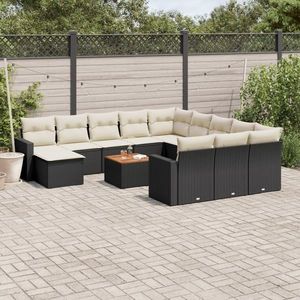 vidaXL Set mobilier de exterior cu perne, 13 piese, negru, poliratan imagine