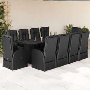 vidaXL Set mobilier de exterior cu perne, 11 piese, negru, poliratan imagine