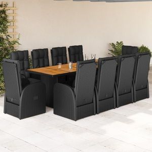 vidaXL Set mobilier de exterior cu perne, 11 piese, negru, poliratan imagine